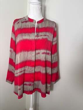 Lilla P Gray and Red Long Sleeve Blouse Sz Xl